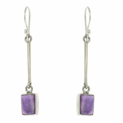 Long Drop Earrings With Rectangle Stone