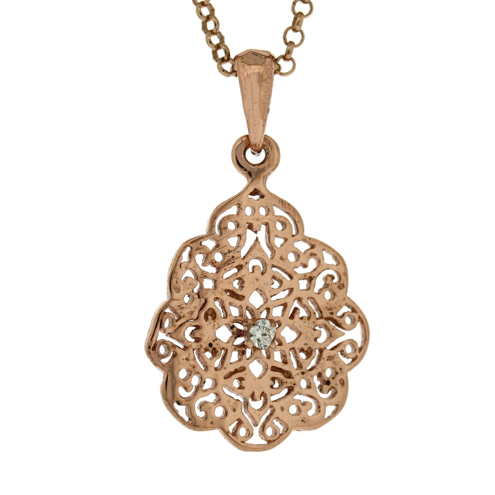 Simply Silver Lace Crystal Rose Gold Plated Pendant