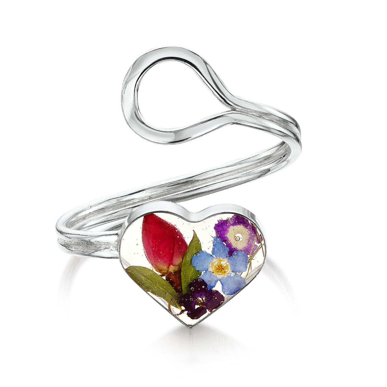 Shrieking Violet Mixed Flower Heart Ring