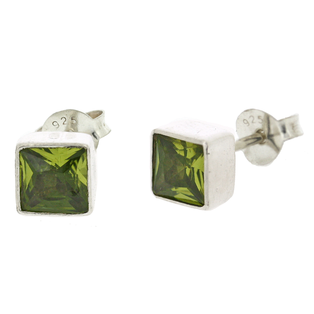 Bemine Square Studs in Peridot Faceted