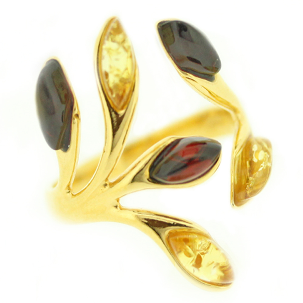 Classic Amber Branch & Leaves Ring